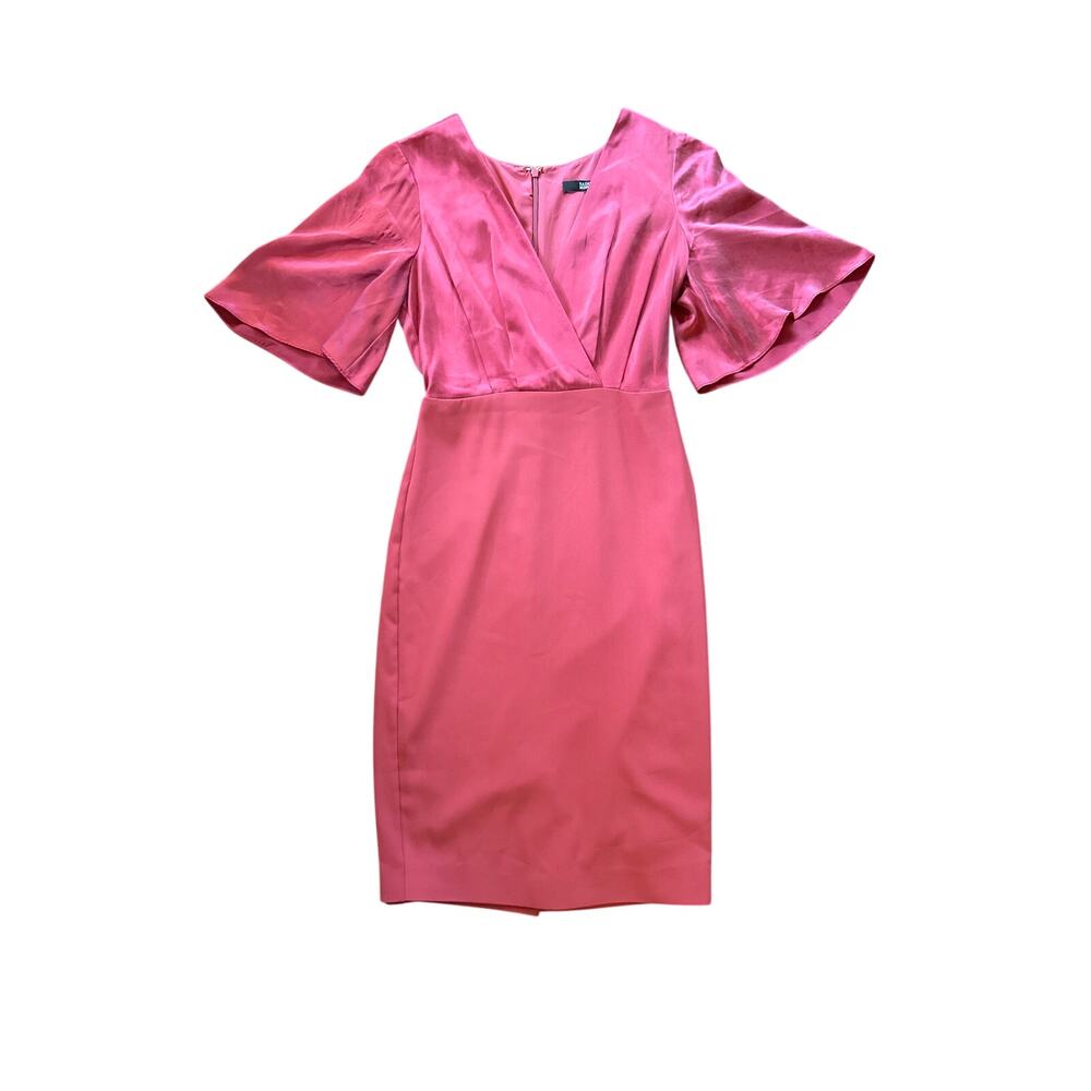 Women 0 Badgley Mischka Flutter Sleeve V-Neck Cocktail Dress 100% Silk Rose Pink